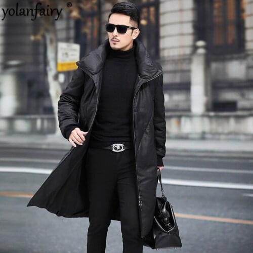 2020 New Real Leather Jacket Men Down Leather Jacket Long 100% Sheepskin Coat Winter Warm Casual Cuero Genuino 68D81878 Pph437