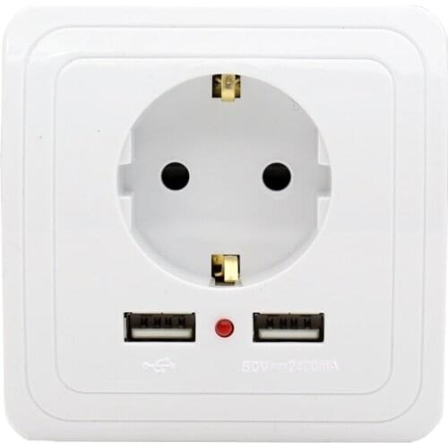 New Arrival 16A EU Standard Wall Power Usb Socket Outlet With 2400mA Dual USB Charger Port for Mobile Super Power
