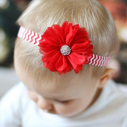 Newborn baby rhinestone elastic print headband Big red chiffon petals plus rhinestone baby hair lead jewelry