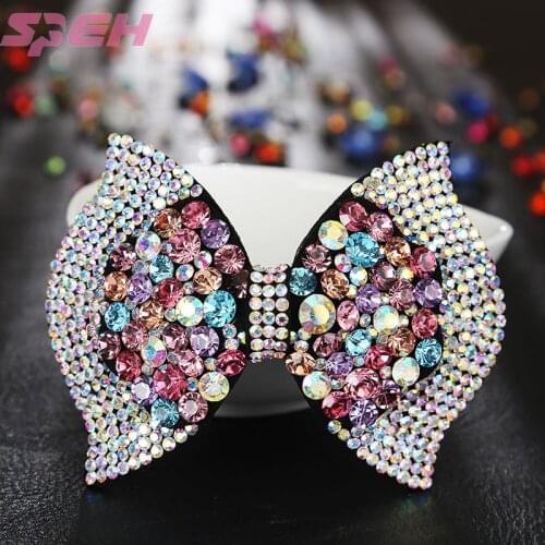 New Korean leather full diamond hair accessories hairpin rhinestone bow spring clip top clip Crystal high-end headdress