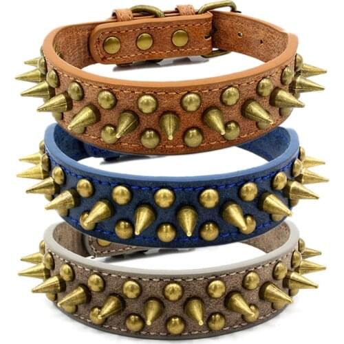 Sharp Spike Studded Dog Collar Strong Soft Widen Leather Pet Dog Collar Leads Best Training Bulldog Lab Doberman Boxer Collar