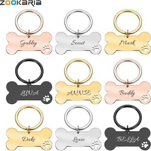 Personalized Pet Dog ID Tag Keychain Engraved Pet ID Name for Cat Puppy Dog Collar Tag Pendant Keyring Bone Pet Accessories
