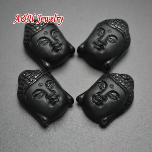 Frosted Obsidian Guanyin Buddha Head Pendant Energy Women Jewelry 5pc/lot