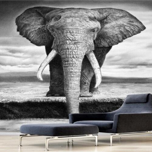 Drop Shipping Wallpaper 3d Black White Elephant Entrance Decoration Mural Living Room Restaurant Hall Gallery Corridor Wallpaper