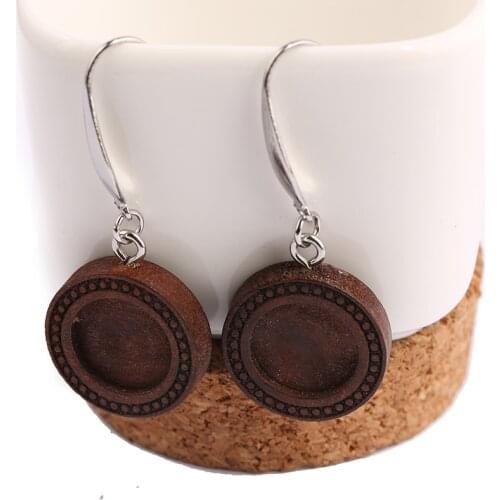 Reidgaller 5 pairs wood cabochon earring base trays 12mm dia blank cameo bezel settings diy stainless steel earrings wire hooks