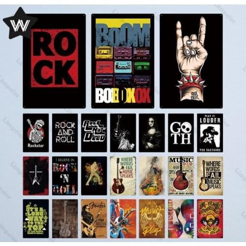 Rock Music Vintage Metal Plaque Sign Bar Home Wall Decor Plate Retro Metal Poster Wall Sticker for Man Cave Pub Bar Decor Plates
