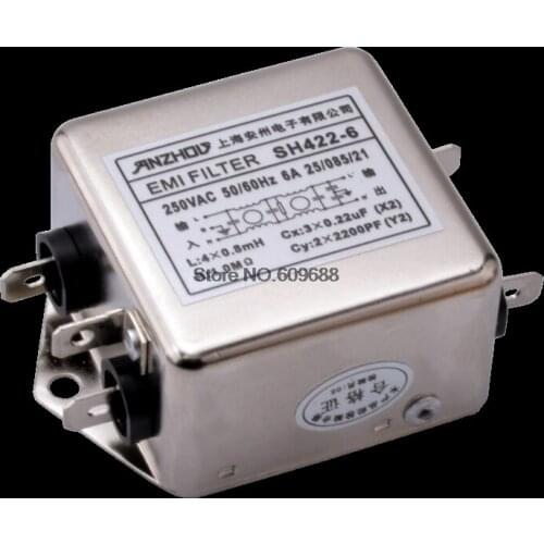 SH422-3A SH422-6A Single-Phase Double-Section AC EMI Power Filter SH422-10A 3A 6A 10A