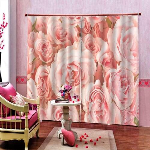 Pink rose curtains wedding curtain 3D Digital Printing Blackout Photo Drapes Fabric For Living room Bedroom Decor Sets