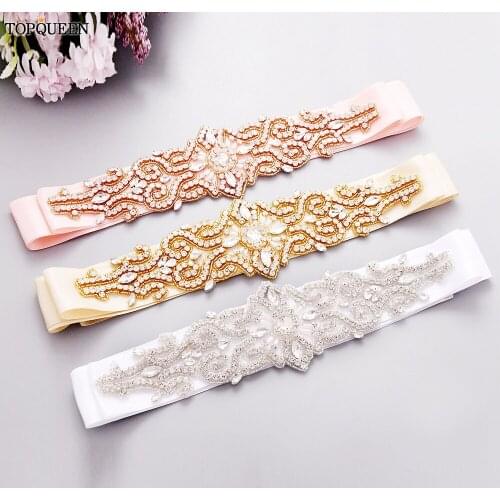 TOPQUEEN S26 Rhinestones Belts for Weddings Gold Belts for Dresses Mariage Pink Bridesmaid Dress Luxury Rose Gold Bridal Sash