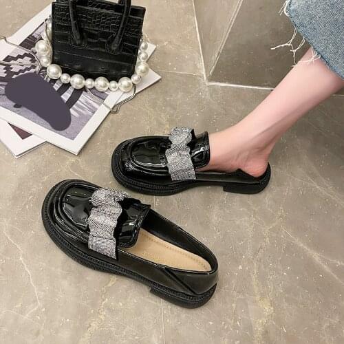 Retro Woman Shoes Soft British Style Female Footwear Casual Sneaker Loafers With Fur Crystal Oxfords Round Toe Slip-on Summer Pr