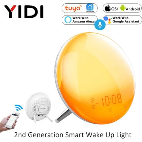 WiFi Smart Wake Up Light Alarm Clock Wireless Remote Control Tuya Sunrise Sunset Simulation 4 Alarm Clock Alexa Google Home