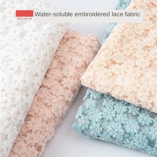 Water-soluble lace dress fabric high-grade embroidery openwork clothing sewing Pink blue white mesh brocade diy solid color