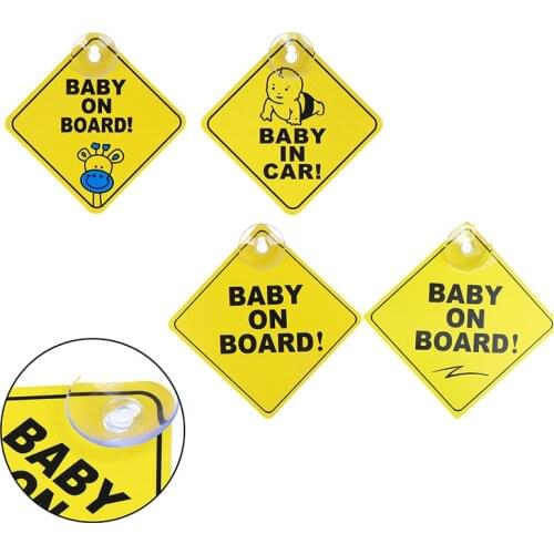 Baby On Board SAFETY Car Window Suction Cup Yellow REFLECTIVE Warning Sign 12CM