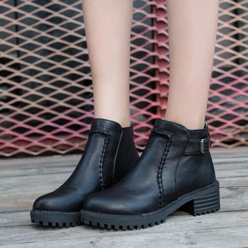 Hot Retro Women Boots Vintage Block Heel Ankle Boots Side Zipper High Heels Women Shoes Square Heel Big Sizes 35-43
