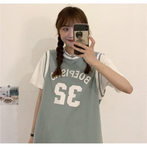 Womens T-shirts Tops Japanese Kawaii Ladies Ulzzang College Loose Ins Letter T-shirt Female Korean Harajuku Clothes For Women