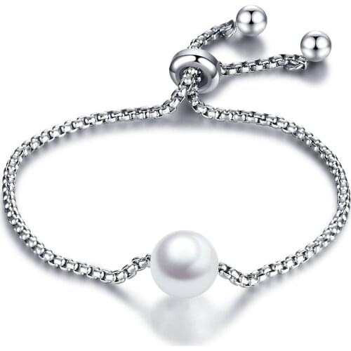 New Summer Jewelry Pearl Box Chain Stainless Steel Bracelet For Women Adjustable Jewelry Girl Wedding Bridal Bracelets Gifts
