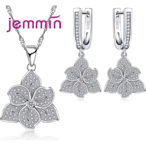 Top Quality 925 Sterling Silver Jewelry Sets for Women Elegant Mystic Flower Necklace Earrings Set for Wedding Party