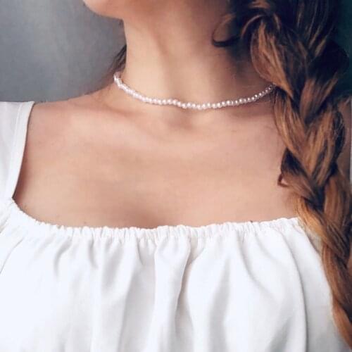 VKME Korean Simple Pearl Bead Chain Choker Necklace For Women Fashion Vintage Necklaces Elegant Wedding Jewelry 2021 Trendy