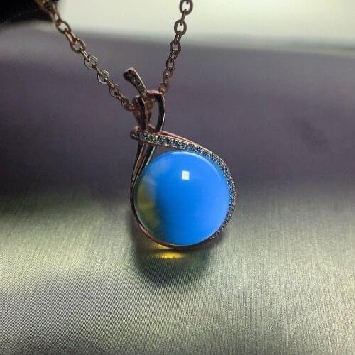 S925 Sterling Silver Inlaid Natural Amber AAA Zircon Necklace European And American Fashion Blue Amber Necklace Female