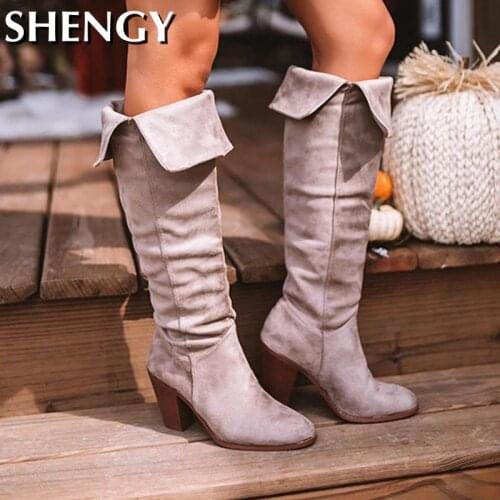 Winter Shoes Women Over-The-Knee Boots Solid Color Warm Flock Slip-On Outdoor Sexy Womens Boots Casual Femaleswestern Boots