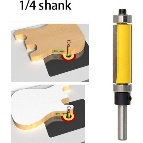 1Pc 1/4" Shank Template/Trim Router Bit, with 2" Long Routing Cutters top & bottom ball bearings Woodworking Tool