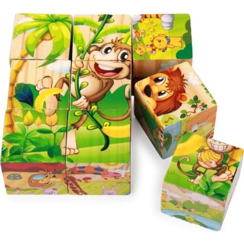 1pc Nine Blocks Six-sided 3D Jigsaw Cubes Wooden Toys For Children Kids Educational Toys Funny Games J0610