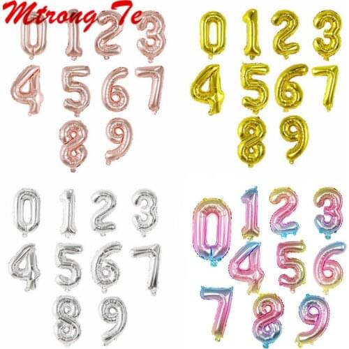 10pcs/lot 16inch 0-9 Silver Rose Gold Number Shape Foil Balloon Self Seal Digit Air Balon Birthday Party Figure Digital Balloons
