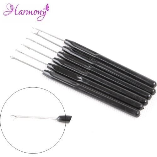 100pcs Black color Plastic handle threader pulling needle loop hook needle for micro hair extensions tools