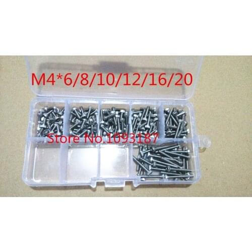 120pcs M4 Cap Screw Hex Socket Head Cap Screw Accessories Kits M4*6/8/10/12/16/20