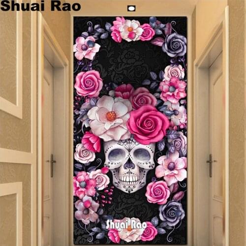 Pink Rose Skull Diamond Painting 5D DIY Mysterious Picture of Rhinestones Diamond Embroidery Diamond Mosaic Cross Stitch Gift