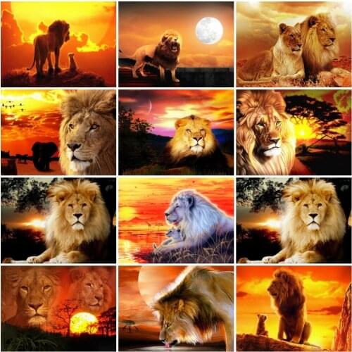 AZQSD Paint By Numbers For Adults Lion Sunset Canvas Painting Coloring By Numbers Animals Oil Painting For Home HandPainted