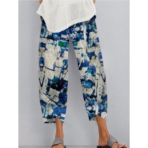 Printed Trousers Women Harem Pants Casual Loose Turnip Palazzo 5XL Vintage Elastic Waist Long Pantalon
