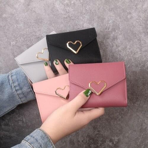 Wholesale Ladies Wallet Metal Heart-Shaped Short Card Vintage Korean Hipster PU Case