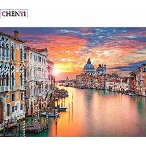 CHENYI 5D Diamond Painting Landscape Building Castle Diamond Embroidery Cross Stitch Kit Wall Sticker Diy Mosaic Gift Home Decor
