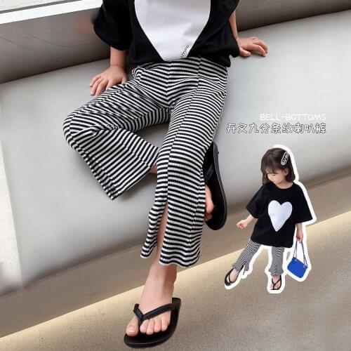 Childrens Pants 2021 Summer Korean Girl Baby Summer Wide-leg Thin Nine-point Pants Striped Bell Bottom Pants