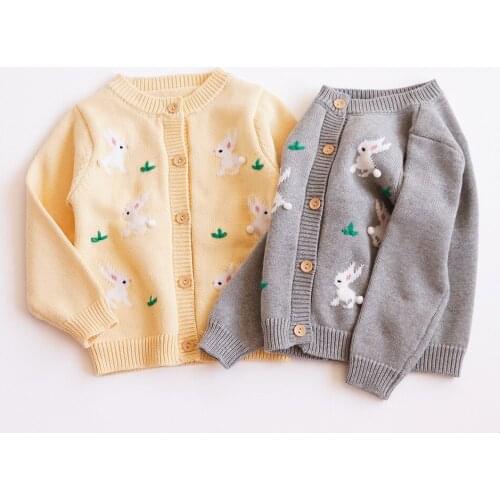 Kids Sweaters 2021 Autumn And Winter Baby Girls Korean Sweater Cardigan Cartoon Rabbit Casual Knit Sweater Jacket For Girl 2-7 Y