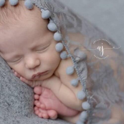European and American Newborn Photography Props Baby Stretch Lace Wraps Hugging Blankets Fringed Ball Lace Wraps baby stuff