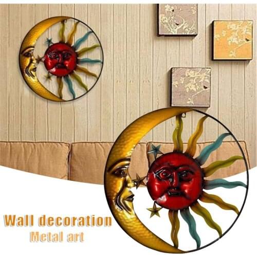 HOT Metal Wall Art Decoration Creative Sun Moon Star Hanging Ornaments for Home Living Room Garden Decoration