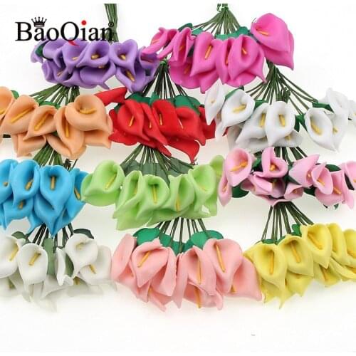 12Pcs Mini Foam Calla Artificial Flower Bouquet Wedding Decoration DIY Wreath Gift Box Craft Handmade Valentines Fake Flower
