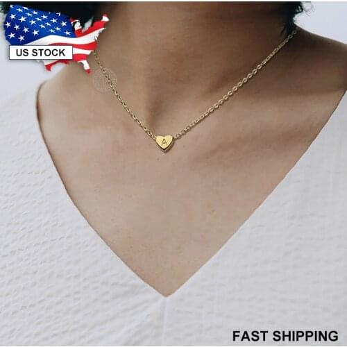 Dainty Heart Pendant Necklace For Women Her Tiny Gold Color Stainless Steel Initial Letter Fashion Jelwery Gift LKN657L14A