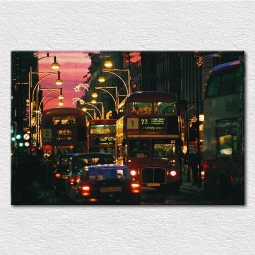 Canvas print amazing city night painting from photo of Londons lively Christmas Eve to hang on bedding room wall free shipping
