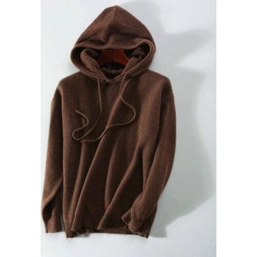 Cashmere wool thick knit women fashion autumn winter hooded sweater pullover H-straight loose wide S-XL 8colors
