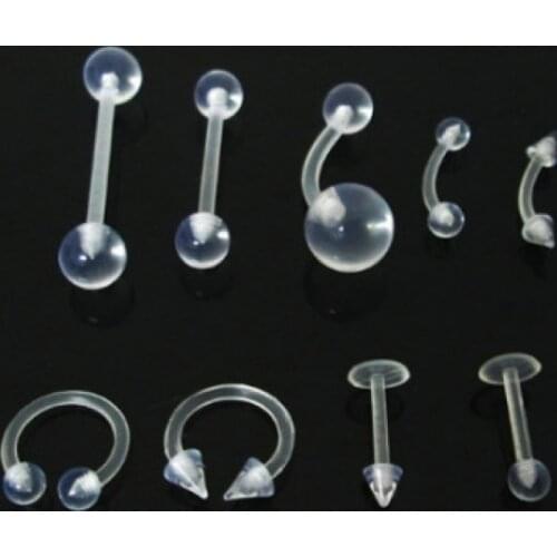 2Pcs Clear Acrylic Ball Punk Bar Lip Ring Silicone Eyebrow Sexy Labret Tragus Body Piercing Trinket for Women Men Lovers Jewelry