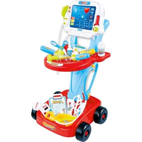 Pretend Play Toys Set Kit with Simulated Electrocardiogram Toy Injections Home Medicine Box Set Trolley