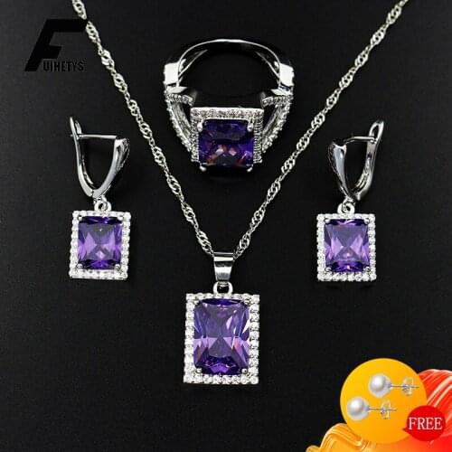 Fashion 925 Silver Jewelry Set Ring Earrings Pendant Necklace with Zircon Gemstones Accessories for Women Wedding Party Gifts