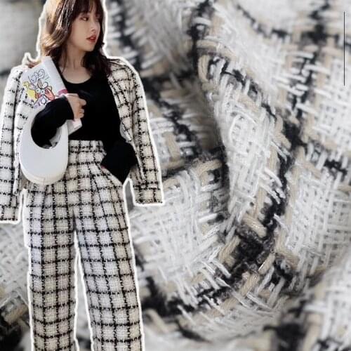 Red Raspberry France White Black Line Plaid Tweed Fabrics Garment Material Autumn Women Jacket Coat Sewing Cloth Freeshipping