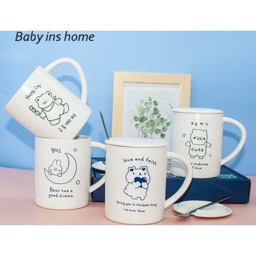 Creative Cartoon Ceramic Mugs Cute Animal Bear Pig Coffee Mug with Lid Spoon Milk Mug Tea Cup 380ml Novelty Birthday Gifts Mugs