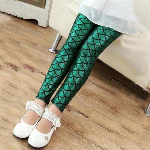 2021 Green Colorful Cute Cartoon Mermaid Scale Printing Kids Children Girls Leggings Slim Pants Trousers for Autumn Baby Clothes