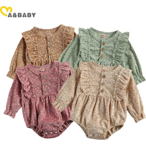 Ma&Baby 0-18M Spring Autumn Newborn Toddler Infant Baby Girl Ruffles Vintage Rompers Corduroy Flower Jumpsuit Clothes Costumes