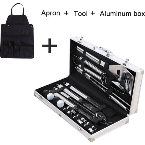18Pcs Stainless Steel BBQ Tools Set Barbecue Grilling Utensil Accessories Camping Outdoor Cooking Tools Kit with Aluminum Box